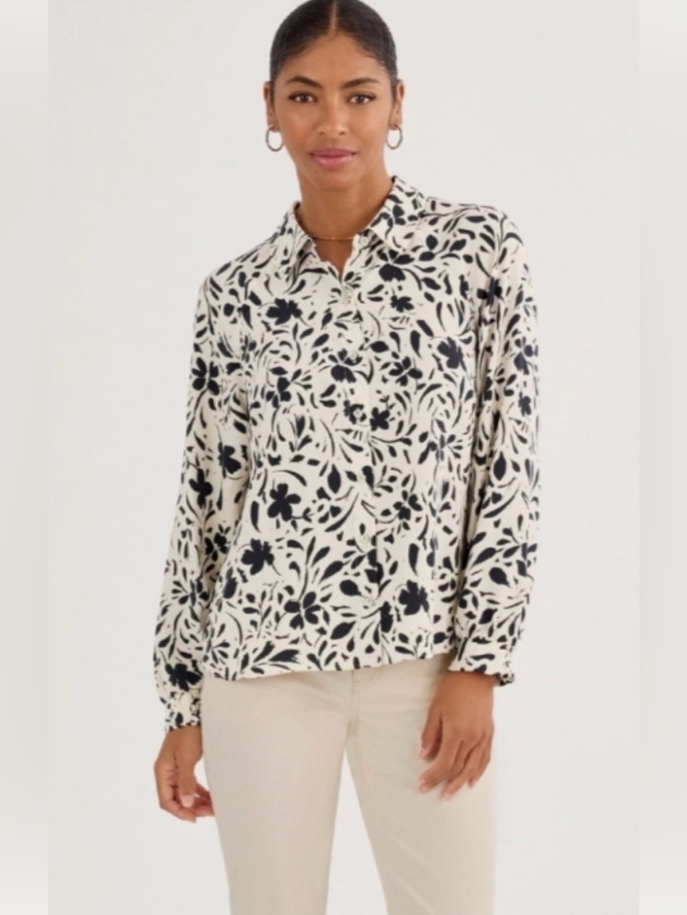 CAbi Quintessential Black and White Floral Button-Down Blouse - Picture 1 of 10